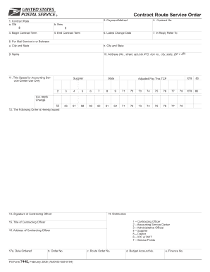 PS Form 7440, Contract Route Service Order - NALC Branch 78 - nalc-branch78