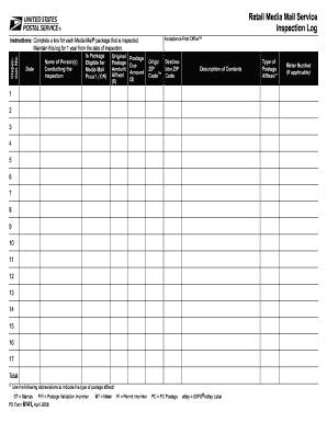 USPS Media Mail Inspection Log