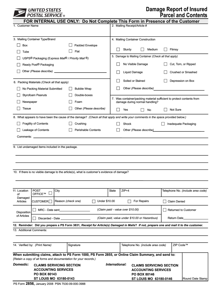 Usps Form 2856 Fill Online Printable Fillable Blank PdfFiller