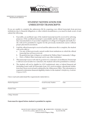 Student Notification for Unreceived Transcripts