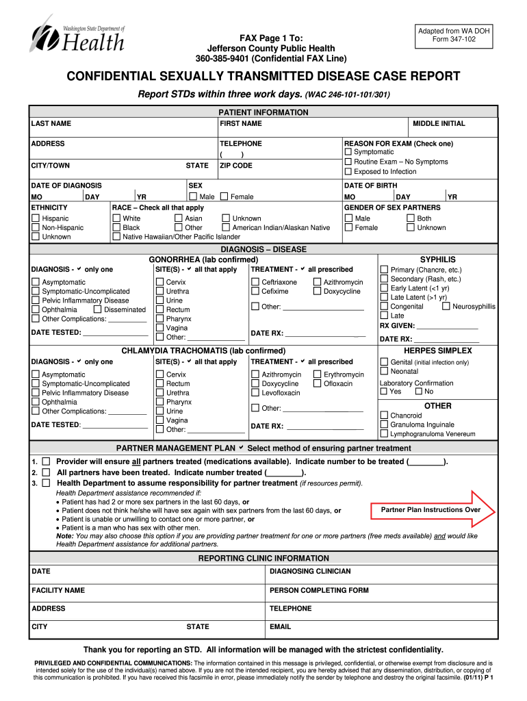 STD Case Report form - Jefferson County Public Health - jeffersoncountypublichealth Preview on Page 1.