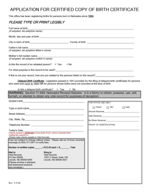 Nebraska Birth Certificate Application