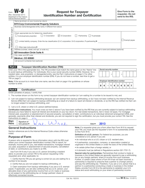 Form W-9 Request for Taxpayer Identification Number