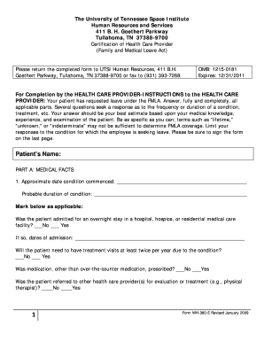 Certification of Health Care Provider (Family and Medical Leave Act)