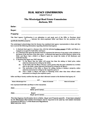 Mississippi Dual Agency Confirmation Form
