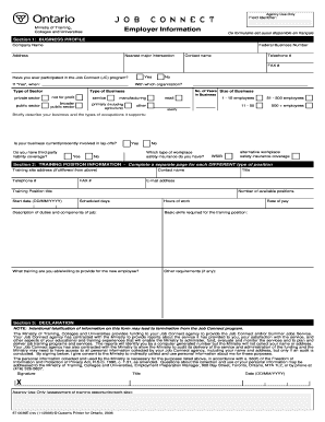 Ontario Job Connect Training Position Form