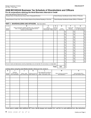 Michigan Business Tax Schedule of Shareholders and Officers