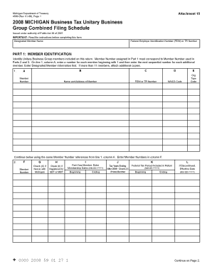 Michigan Business Tax Unitary Business Group Combined Filing Schedule