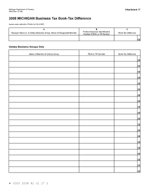 Michigan Business Tax Book-Tax Difference Form 4593