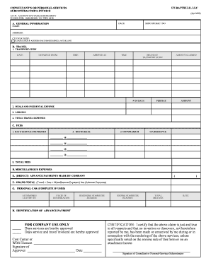 Sample invoice for consulting services - Consultant's or Personal Services Subcontractor's Invoicel