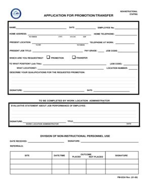 Application for Promotion/Transfer Staffing