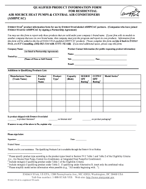 Qualified product information form for Central AC and ... - Energy Star - energystar