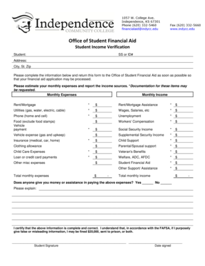 Student Income Verification Form