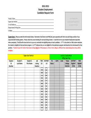 Student Employment Candidate Request Form