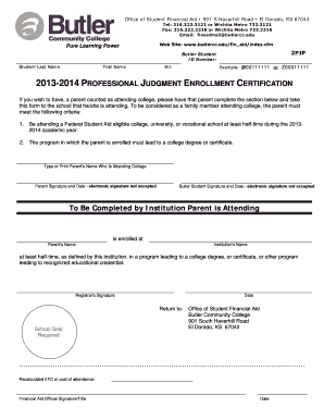 Professional Judgment Enrollment Certification