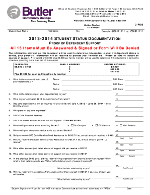 2013-2014 Student Status Documentation
