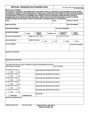 US Navy Special Request Authorization Form