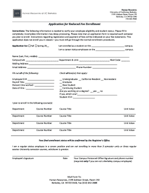 University of California Reduced Fee Enrollment Application