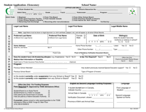 Elementary School Student Application Form