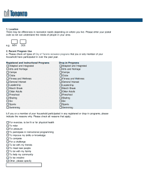 Toronto Recreation Service Plan Survey