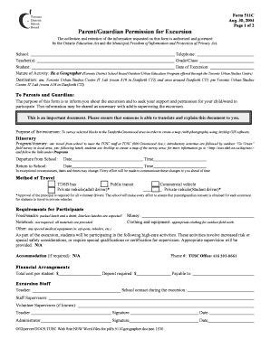 Parent Permission for Excursion Form 511C