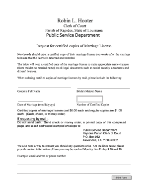 Request for Certified Copies of Marriage License