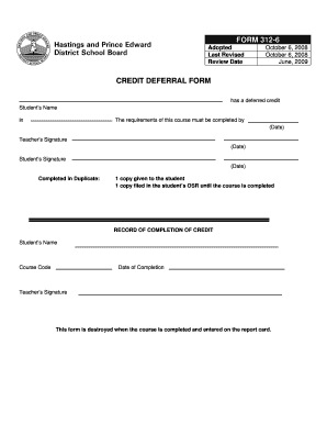 Credit Deferral Form