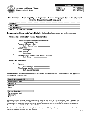 Confirmation of Pupil Eligibility for ESL Funding