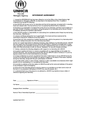 UNHCR Internship Agreement