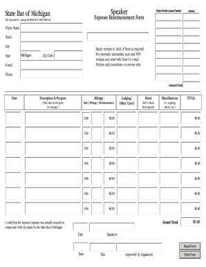 Reimbursement form - Speaker Expense Reimbursement Form - State Bar of Michigan - michbar