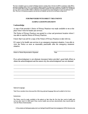 HIPAA Privacy Practices Acknowledgement Form