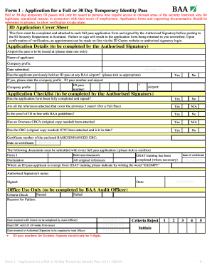 Form 1 - Application for a Full or 30 Day Temporary Identity Pass