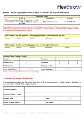 Form 5 - Access Required to Restricted Areas