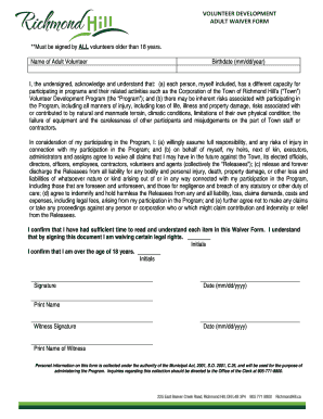 Adult Volunteer Waiver Form