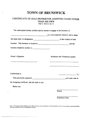 Certificate of Sole Proprietor Adopting Name