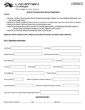 Ontario First Generation Bursary Application