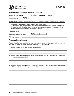 TK/PPM Presentation Planning and Marking Form