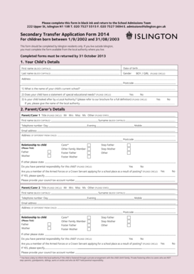 Secondary Transfer Application Form 2014