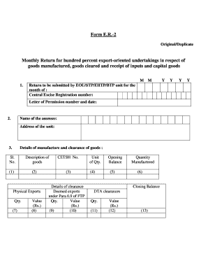 Form E.R.-2 Monthly Return for Export-Oriented Undertakings