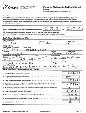 Ontario Municipal Election Financial Statement
