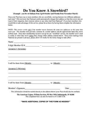 Snowbird Address Change Form