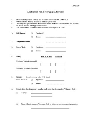 MAT 2/95 Mortgage Allowance Application