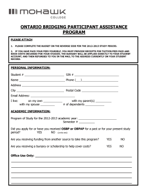 Ontario Bridging Participant Assistance Program Application