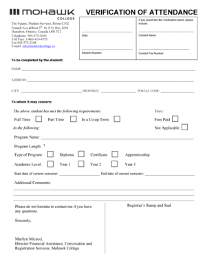 Verification of Attendance Form