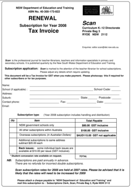 NSW Scan Subscription Renewal Form