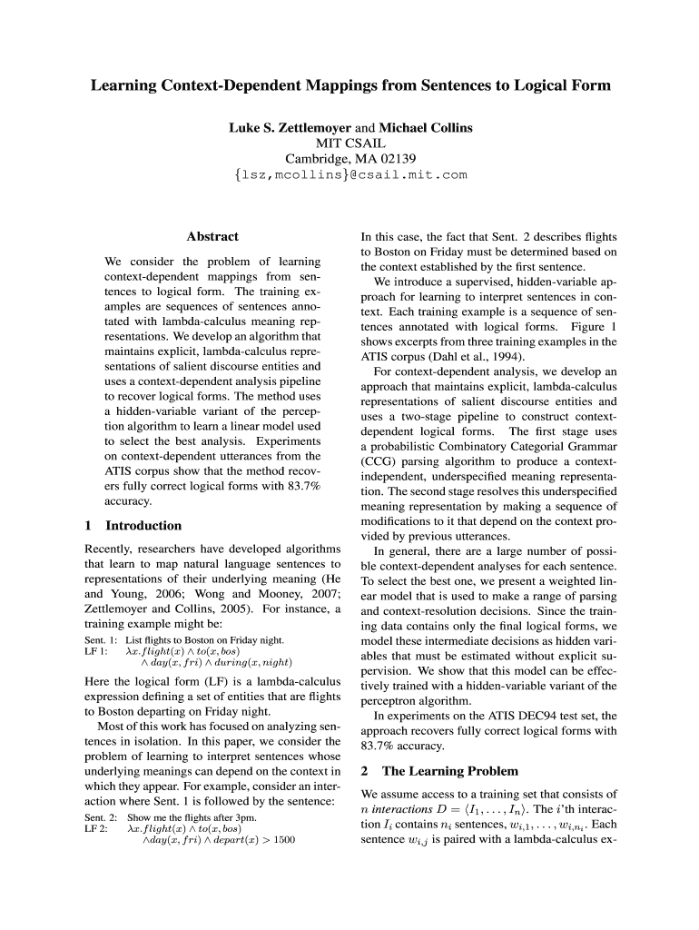 Fillable Online Learning Context dependent Mappings From Sentences To 