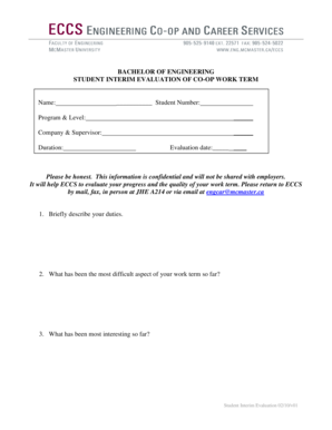 Student Interim Evaluation of Co-op Work Term