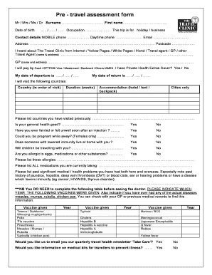 Pre - btravel assessmentb form