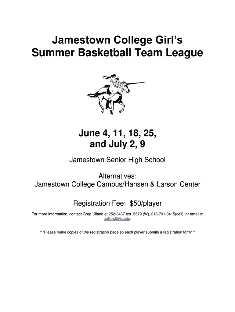 Fillable Online lamoure k12 nd Jamestown College Girls Summer