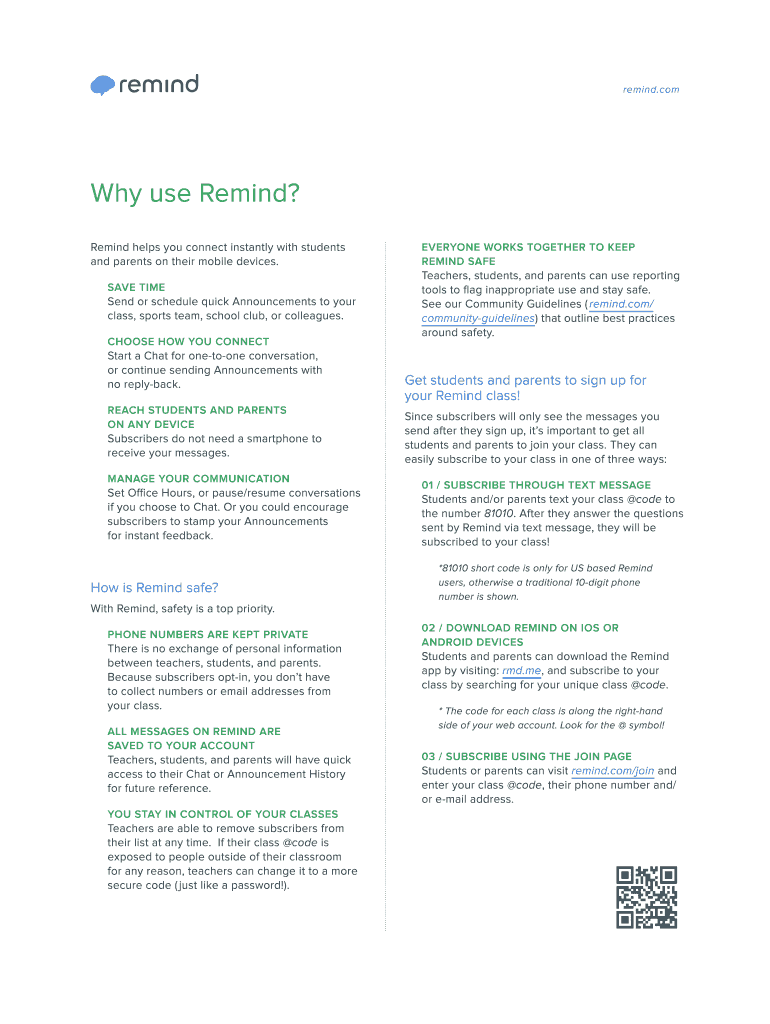 Fillable Online Why use Remind Fax Email Print - pdfFiller